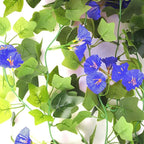 Artificial Fake Hanging Flowers Plants Basket for Spring Outdoor Outside Decoration, UV Resistant Faux Plastic Fabric Flower Morning Glory Wisteria Petunia for Garden Porch Patio Balcony Yard Decor
