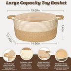 Woven Basket for Toys, Blankets & Gifts Empty ,Cotton Rope Storage Basket with Reinforced Handles for Nursery,Livingroom,Bedroom,Bathroom & Home Decor,19.69" x 11.42" x 7.48" (M)