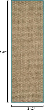 SAFAVIEH Natural Fiber Collection Runner Rug - 2'6" x 10', Natural & Teal, Seagrass, Basketweave Pattern with Border (NF114R)