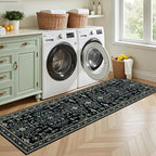 Hallway Runner Rug Non Slip - Washable 2.6x8 Kitchen Rugs for Living Room, Low-Pile Soft Bedroom Rug Indoor Floor Stain Resistant Carpets for Entryway, Laundry, Bathroom Black