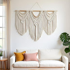 guzhiou large macrame wall hanging - Boho Tapestry Macrame Wall Decor Art- Chic Bohemian Handmade Woven Tapestry Home Decoration for Bedroom Living Room Apartment Wedding Party - 43"x32" (Wood bead)