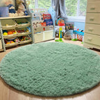 Amdrebio Sage Green Round Rugs 5Ft for Bedroom, Fluffy Furry Circle Rug for Nursery, Baby Kids Room Decor, Cute Shaggy Area Rugs for Preppy Dorm, Teen Girls Boys, Fuzzy Indoor Light Mint Green Carpet