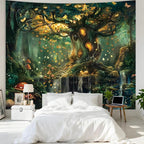 Apdidl Forest Wall Tapestry for Bedroom, Nature Green Tree of Life Tapestries Wall Hanging, Fairy Tales Magical Landscape Backdrop Tapestry for Living Room Dorm Decor (51"X60")