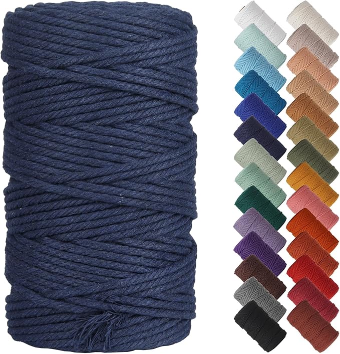 NOANTA Dark Blue Macrame Cord 4mm x 109yards, Colored Macrame Rope, Cotton Cord Macrame Yarn, Colorful Cotton Craft Cord for Wall Hanging, Plant Hangers, Crafts, Knitting