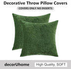 decorUhome Chenille Moss Green Spring Throw Pillow Covers 16x16 Inch Set of 2, Decorative Soft Couch Pillow Covers Solid Dyed Accent Farmhouse Neutral Square Pillow Cases for Sofa
