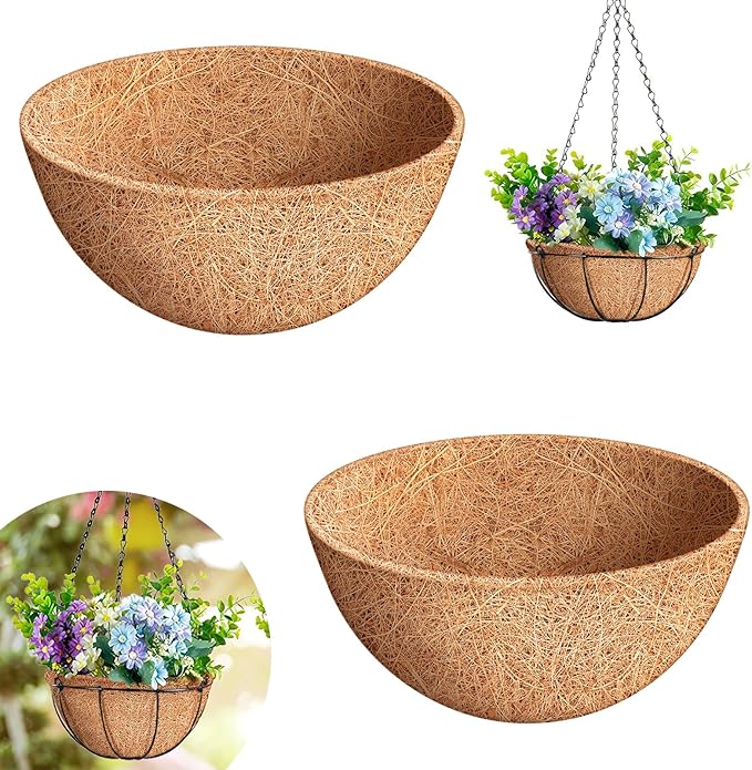Riare 2 Pack 10 Inch Round Coco Liners Replacement- 100% Natural Coconut Coir Liners for Hanging Baskets, Garden Flower Vegetables Planter Pot, Window Box, Fence, Decks
