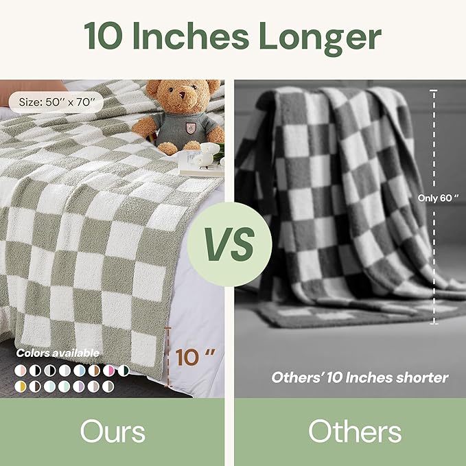 WRENSONGE Checkered Throw Blanket, Beige Soft Cozy Fluffy Warm Hand Made Throw Blankets for Couch, Sofa, Chair, Bed, Camping, Picnic, Travel Lightweight Bed Blanket - 50"*70"
