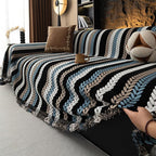 VClife Couch Cover for Sofa, Chenille Sofa Cover for Dog Modern Stripe Couch Cover for 2 Cushion Couch Sofa, Non Slip Furniture Protector Pet Couch Slipcover with Tassel, Black, 71''x118''
