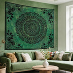 Apdidl Boho Mandala Green Tapestry for Bedroom Aesthetic, Hippie Indian Vintage Floral Decor Wall Hanging, Bohemian Ceiling Flower Plants Art Backdrop Wall Tapestries for Dorm Living Room 60" X 79"