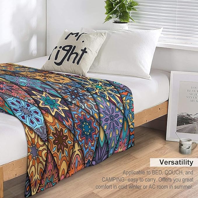 Vintage Bohemian Throw Blanket Colorful Mandala Indian Pattern Blanket for Sofa Bed Couch Chair Or Dorm 30"x40"