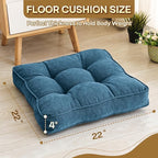 Floor Pillow Set of 2, Memory Foam Floor Cushions for Adults, Large Meditation Pillow for Sitting, 22 x 22 Inches (Square | Navy)