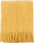BATTILO HOME Mustard Throw Blanket with Fringe Geometric Bed Yellow Throws Summer Breathable Decorative Large Throw for Couch Sofa Indoor Outdoor (Yellow, 50"x60")