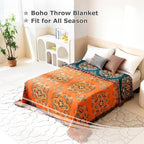 Boho Throw Blanket for Bed 100% Cotton Soft Lightweight Quilt Floral Embroidery Home Decor Spring Breathable Bed Blankets,60"x80" Twin All Season Reversible Blankets for Sofa Couch Chair
