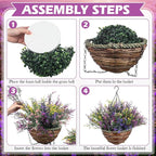 2 Sets Artificial Lavender Flowers with Hanging Basket for Outdoor Indoor Artificial Faux Hanging Flowers Plants Rattan Lining for Porch Garden Yard Spring Summer Decor(Colorful)