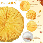 2 Pcs Round Throw Pillows 15 Inch Decorative Velvet Pleated Pumpkin Pillows Boho Floor Pillow with Center Button for Living Room Couch Chair Bed Sofa Home Decoration (Yellow)