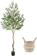 Artificial Olive Tree, 7ft Tall Fake Olive Leaves Plant with Basket, Indoor Outdoor Faux Olive Topiary Silk Tree for Home Livingroom Office Décor