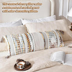 AmHoo Chenille Striped Textured Boho Throw Pillow Covers Aesthetic with Tassels Woven Decorative Pillow Case for Couch Bed Sofa Bedroom Modern Funky 14 x 36-Inch Brown