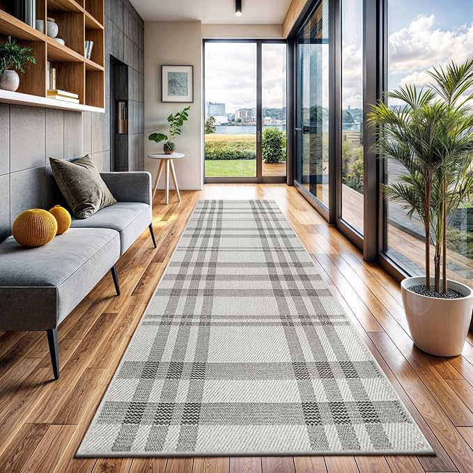 CAMILSON Easy Jute Rug 2x7, Indoor and Outdoor Off-White Runner Rug for Kitchen, Hallway and Entryway, Checkred Boho Woven Design, Easy-Cleaning, Washable Outside Carpet (2 x 7)
