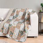 Exclusivo Mezcla 50"x 60" Quilted Throw Blanket- Microfiber Quilt Throw with Boho Patchwork Pattern, Reversible Camel Versatile Lap Quilt for All Seasons, Lightweight Throws for Bed/Couch/Sofa