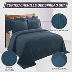 Better Trends Chenille Bedspreads Full/Double Size, Teal 100% Cotton Chenille Stripe Design Tufted Bedding Coverlet Soft Lightweight, 96"x110" with 2 Sham, 3 Pieces Set Jullian Collection