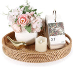 Hipiwe Round Rattan Serving Tray with Handles, Hand-Woven Decorative Organizer Tray for Storage Breakfast Drinks Snack, Centerpiece Fruit Basket for Home Decoration,Large