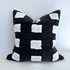 Tufted Boho Throw Pillow Cover, Soft and Luxurious Chenille Fabric, 18x18 inches, Decorative Black and White Pillowcase for Couch, Bedroom, Living Room, Modern Pillowcase for Home Decor