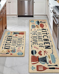 DEXI Kitchen Mats for Floor 2 Piece Set,17x29+17x59, Cushioned Standing Mat Anti Fatigue, Waterproof Comfort Farmhouse Padded for Laundry Room Office, Beige/Black
