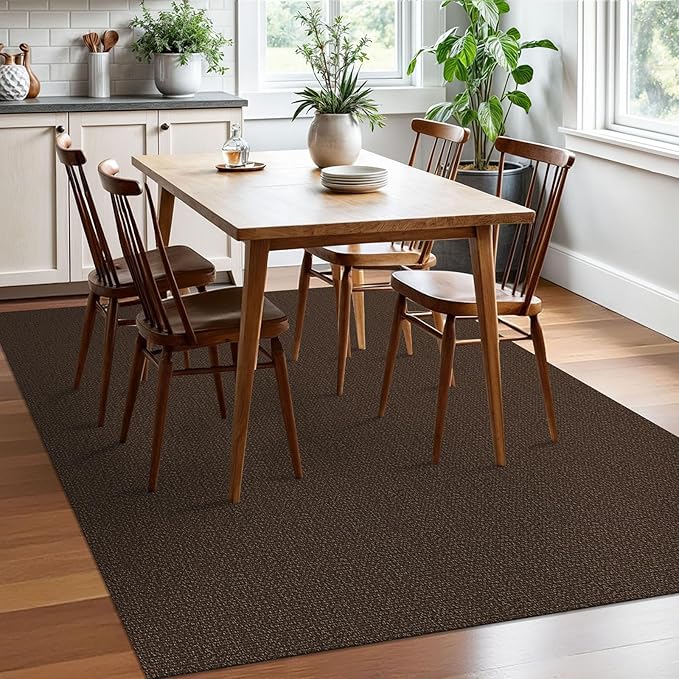 EARTHALL Washable Area Rugs 5x7 Ft Non Slip Living Room Rugs Cotton Rubber Backed Dining Room Rug Braided Bedroom Rugs Indoor Outdoor Floor Carpet for Living Room, Bedroom, Dining Room, Brown/Coffee