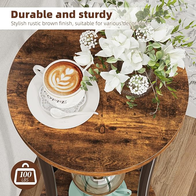 2-Pack Plant Stand Indoor Outdoor, 2-Tier Round Flower Pot Holder with Rustic Brown Finish, Corner Plant Shelf for Balcony, Garden, Patio or Living Room