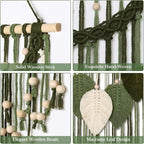 Weldomcor Macrame Wall Hanging Boho Leaf Woven Tapestry, Bohemian Chic Home Decor Modern Handmade Leaves Feather Wall Art Decorations for Bedroom Living Room Apartment Ornament 16.5"W X 31.5"L (Army Green)