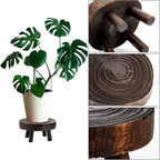 TOPZEA Set of 2 Mini Wooden Stool Display Stand, Wood Riser for Bonsai, Flower Pot, Small Potted Plant Stands Round Rustic Planter Stools Pedestal Risers for Garden, Patio, Home