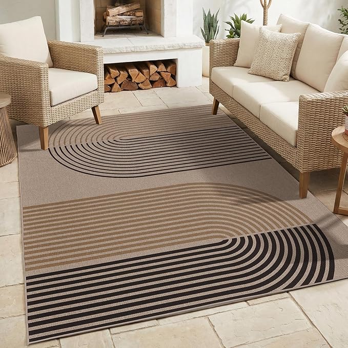GarveeHome Modern Rainbow Easy Jute 3x5 Patio Rug, Indoor/Outdoor Patio & Entryway Mat, Washable Non-Slip Carpet for Mudroom, Farmhouse Decor, Front Door