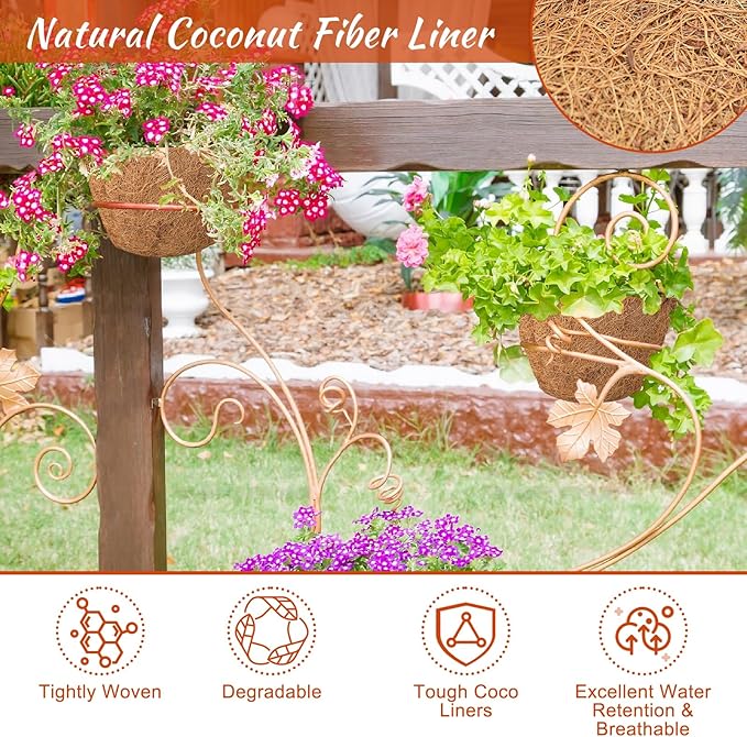 Riare 2 Pack 14 Inch Round Coco Liners Replacement, 100% Natural Coconut Coir Liners for Hanging Baskets, Garden Flower Vegetables Planter Pot, Window Box, Fence, Decks