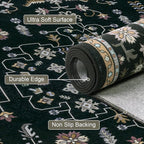 5x7 Area Rugs Living Room Rug: Washable Vintage Boho Medallion Rug No Slip Stain Resistant Soft Carpet Indoor Floor Large Carpets for Bedroom Dining Room Farmhouse Nursery Hallway Home Office Black