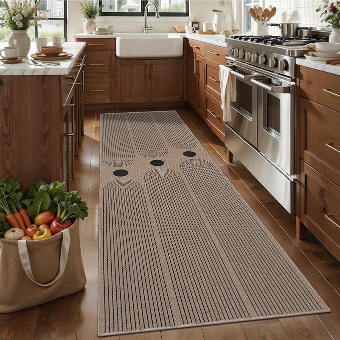 Tangsoo Rainbow Easy Jute 2.6x8 Washable Kitchen Runner Rug for Hallways,Non-Slip Thin Outdoor Rug,Modern Farmhouse Carpet Runner for Porch Laundry Bedroom Living Room Entryway