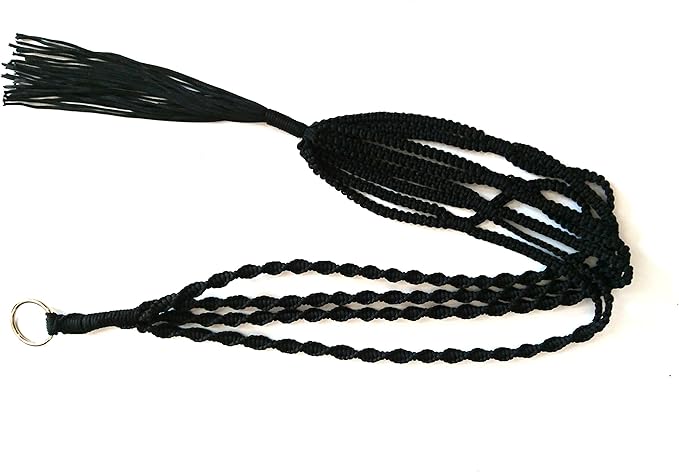 4 Legs Polypropylene Fiber Rope Macrame Plant Hanger Hanging Planter Holders Black& White Color, 48-inches for 10-12" Pot (Black)