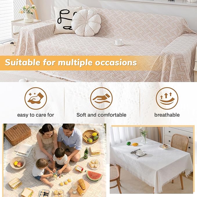 Outdoor Picnic Blanket Sandproof - Portable Lightweight T-Grid Picnic Mat for Beach, Camping, Park, Lawn, Concert & Wedding Photoshoot Indoor Bohemian Decor Machine Washabl（35x35inch 8PC）