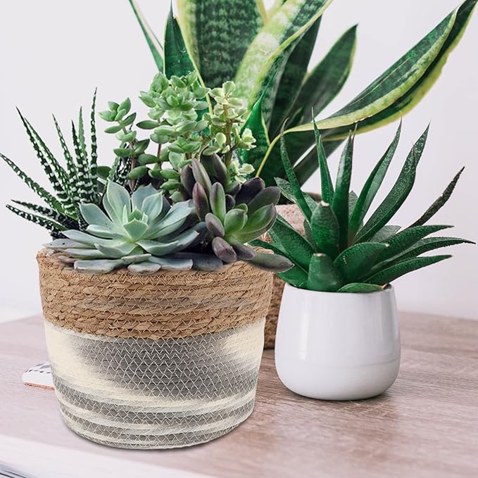 Woven Seagrass Planter Basket for Indoor Plants Decorative Storage Organizer Rustic Flower Pot for Faux Plants and Home for Windowsills and Living Spaces
