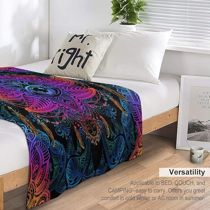 Mandala Boho Throw Blanket Colorful Floral Bohemian Blanket for Sofa Bed Couch Chair Or Dorm 40"x50"