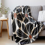 HIWX Boho Abstract Floral Blanket, Modern Abstract Boho Black Flower Throw Blanket for Home Living Room Bedroom Couch Bed Decor, 50x60 Inches