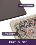 DEXI Kitchen Floor Mats Anti Fatigue, 23x59 Large Cushioned Vintage Runner Rug Waterproof, Standing Comfort Memory Foam Padded for Front Sink Laundry Office, Beige and Red