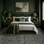 Washable Dark Green 10x12 Rug for Living Room - Extra Large Area Rugs for Dining Room Under Table, Bedroom, Soft Low Pile Non Slip Stain Resistant Carpet - Vintage Floral Design Non-Slip