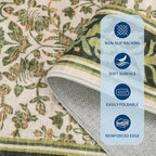 GarveeHome 5x7 Washable Area Rugs for Living Room, Boho Vintage Rug Non Slip Low Pile Stain Resistance Indoor Soft Large Throw Carpet for Bedroom Dining Room Office Light Green