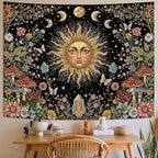 Aipon Boho Sun and Moon Tapestry Hippie Mushroom Floral Wall Tapestry for Bedroom Aesthetic Moon Phase Vintage Plant Celestial Small Tapestries Wall Hanging for Living Room Dorm 60 x 44 Inch