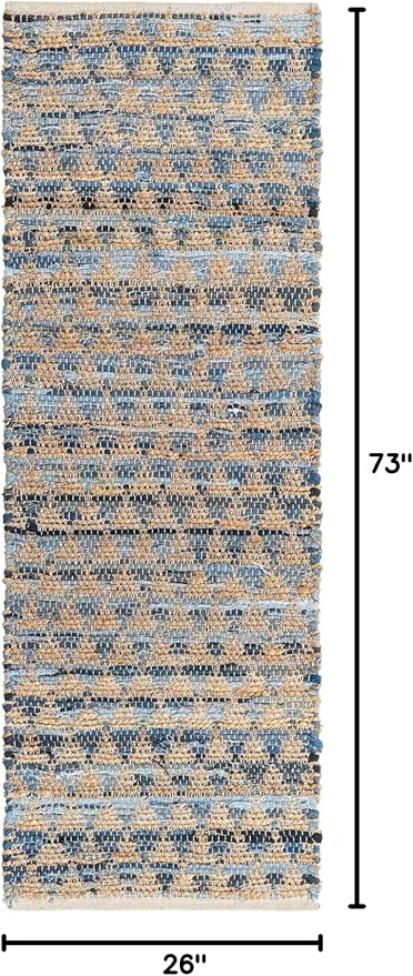 Unique Loom Chindi Jute Collection Area Rug (2' 2" x 6' 1" Runner, Navy Blue/ Natural)
