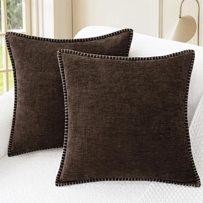 CaliTime Throw Pillow Covers Decorative 22 X 22 Inches Pack of 2 Cotton Thread Stitching Edges Solid Dyed Soft Chenille Cushion Cases for Couch Sofa Bed Living Room Farmhouse Coffee
