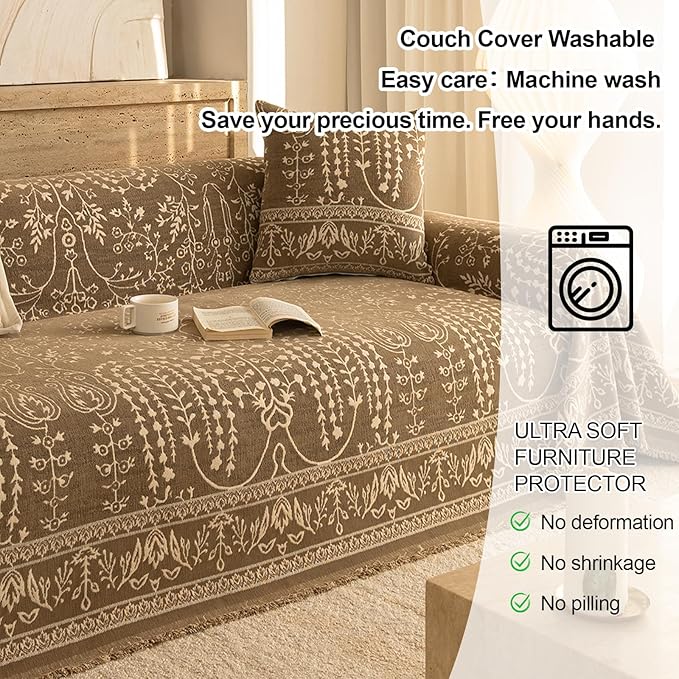 ROOMLIFE Couch Cover Boho Sofa Covers for 3 Cushion Couch Washable, Furniture Protector Sofa Couch Cover for Dogs, Soft Breathable Sofa Slipcover, Couch Throw Blankets with Tassels 71''X118''