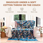 Boho Throw Blanket for Bed Cotton Spring Blankets Bedroom Living Room Twin All Season Lightweight Floral Embroidery Quilt for Couch Sofa Chair 60"x80"