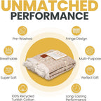Gold Case Throw Blanket for Couch - 100% Recycled Turkish Cotton Blankets & Throws - Retro Soft Throw Blankets for Living Room - Boho Decorative Woven Couch Blanket - 60x80 - Beige