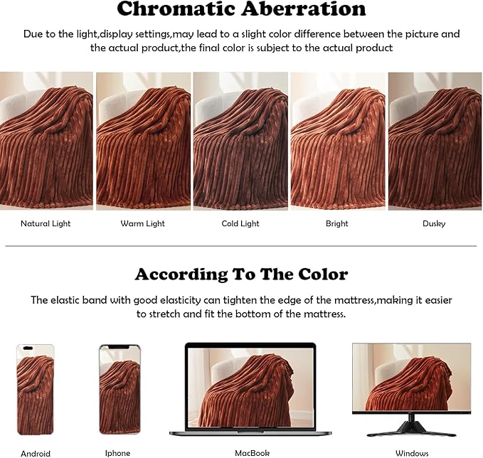 NEWCOSPLAY Super Soft Twin Blanket Coffee Premium Silky Flannel Fleece 3D Ribbed Jacquard Lightweight Bed Blanket All Season Use (Coffee Ribbed, Twin(60"x80"))